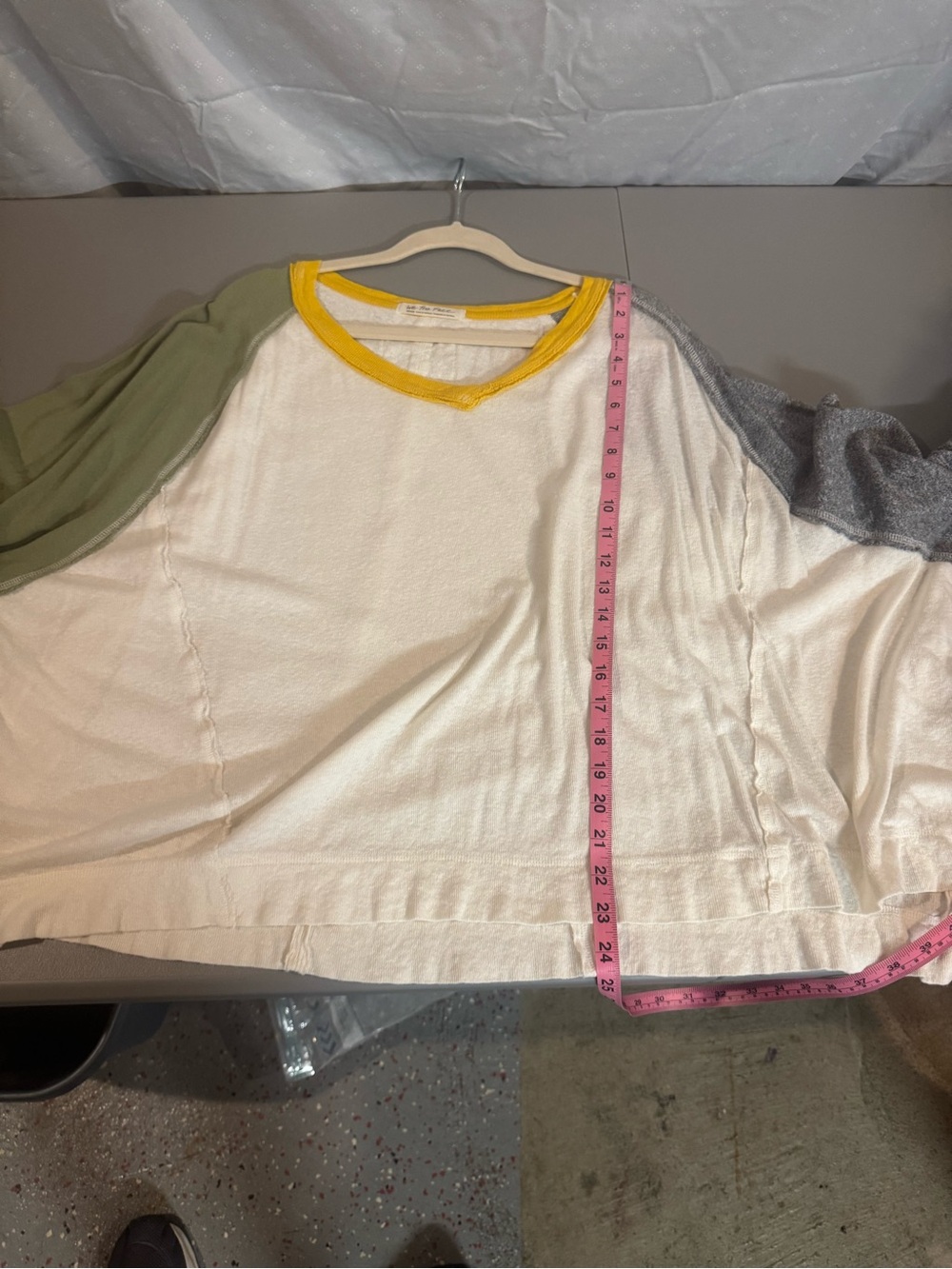 We The Free Women's White V-Neck Colorblock Top with Yellow Trim - Picture 4 of 5